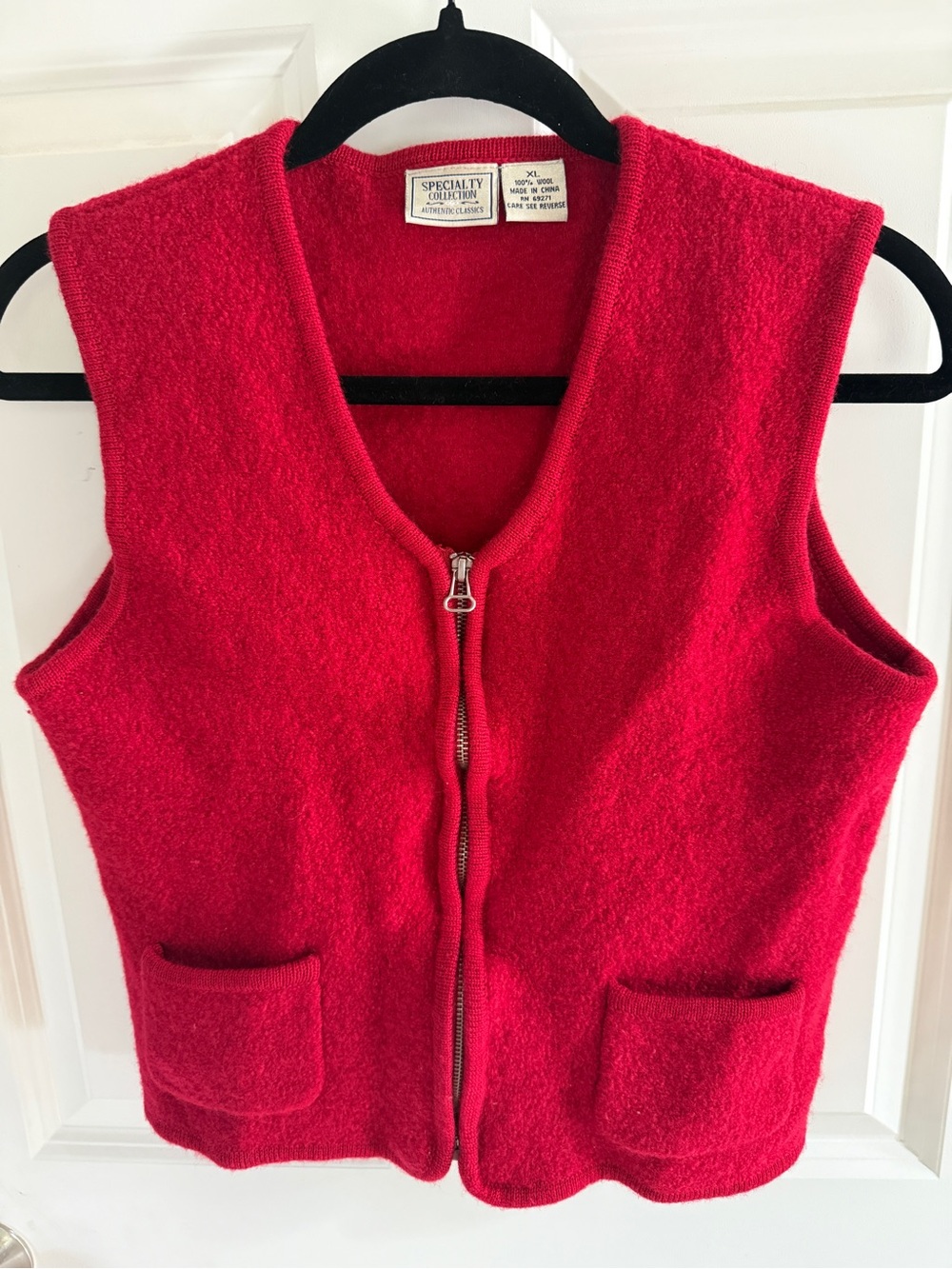 Specialty Collection Zip Front Red 100% Wool Vest Women's XL